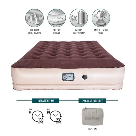 Bestway 1.91m x 97cm x 38cm Battery Operated Self Inflating Air Bed Single Camping