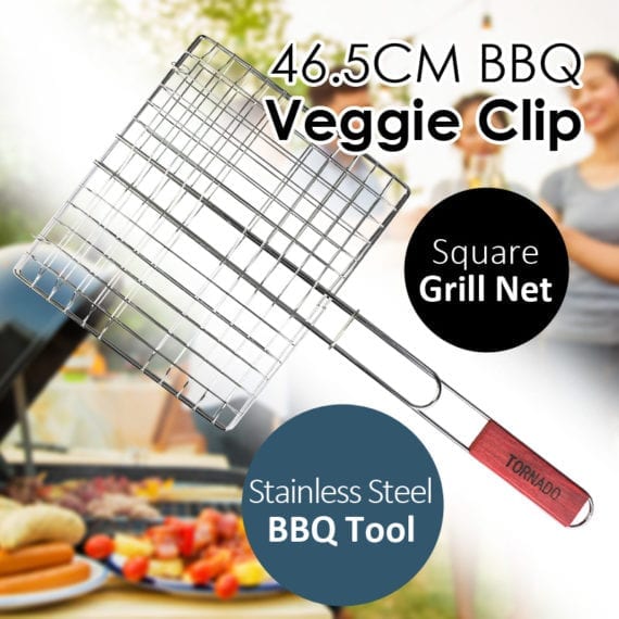 46.5CM Stainless Steel BBQ Grill Vegetable Veggie Clip