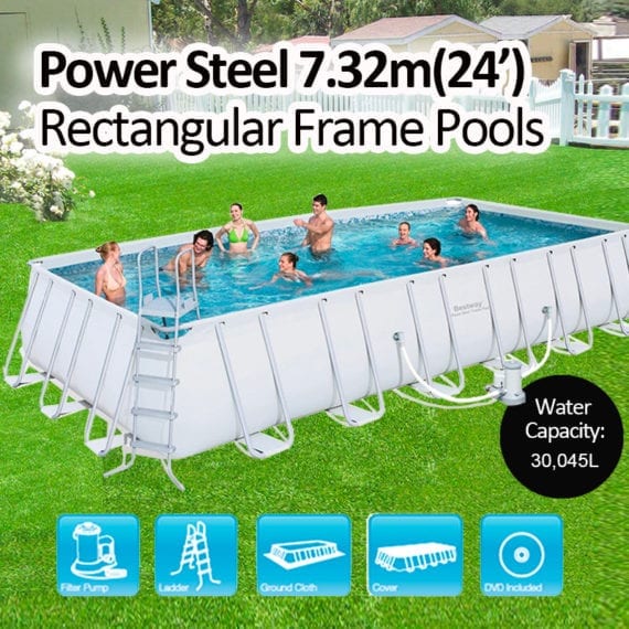 BESTWAY Power Steel Rectangular Frame Swimming Pool Set 7.32m(24’)x3.66mx1.32m