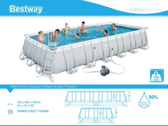 Bestway Power Steel Rectangular Swimming Pool 7.32mx3.66mx1.32m