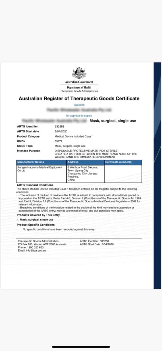 50 x Disposable Protective Face Mask TGA Approved
